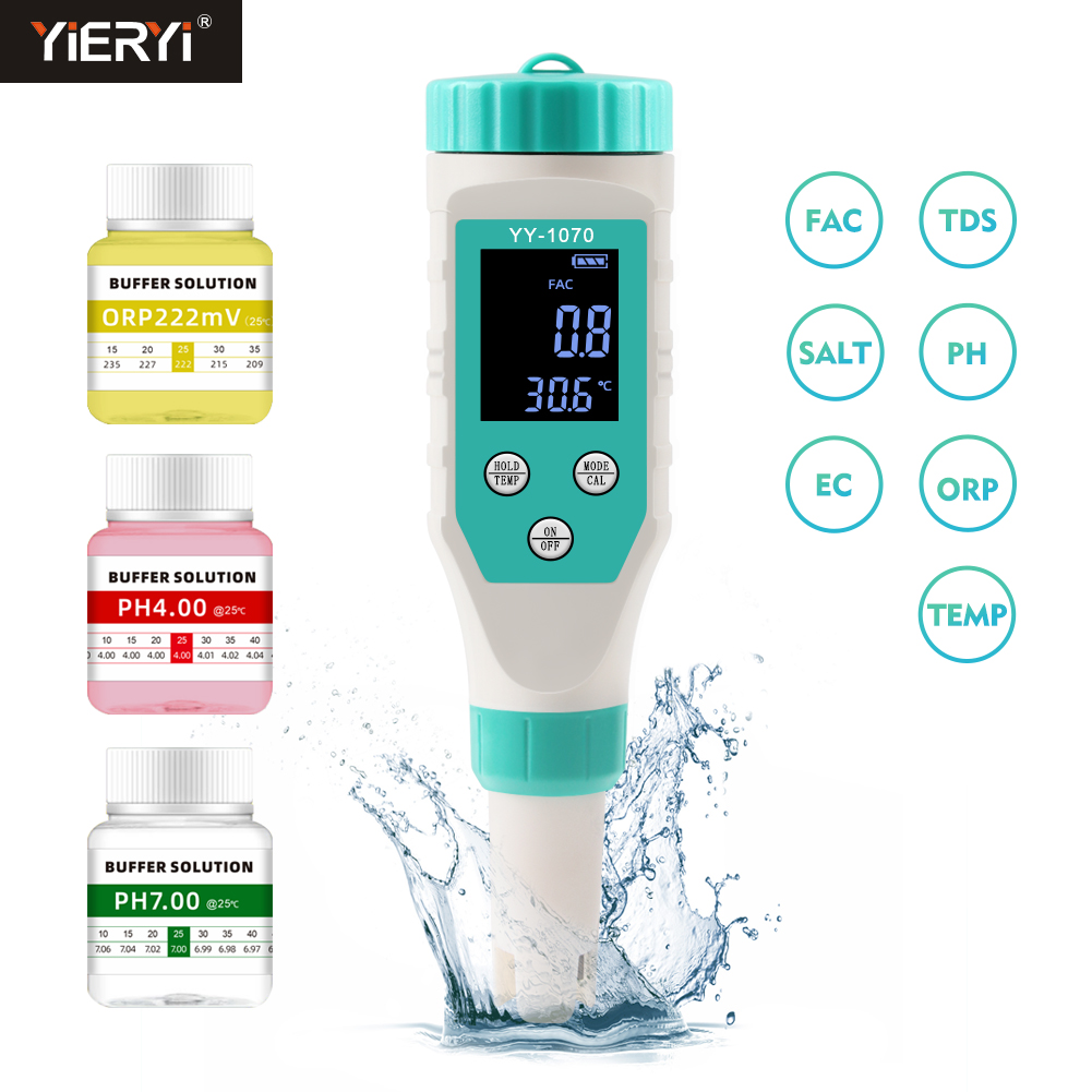 Marine Aquarium Water Testing - Digital PH/Chlorine/ORP/EC/TDS/Salinity/Temp/FAC Pool Water Quality Monitor